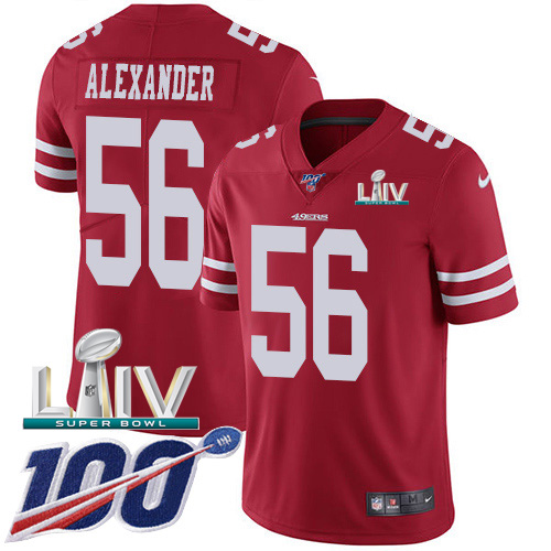 San Francisco 49ers Nike 56 Kwon Alexander Red Super Bowl LIV 2020 Team Color Youth Stitched NFL 100th Season Vapor Limited Jersey